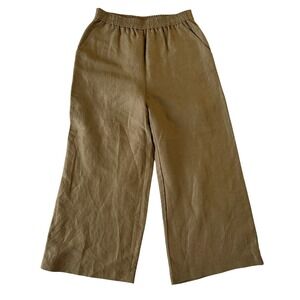 VETTA Tan Tencel Linen Blend Wide Leg Elastic Waist Pants sz S Made in USA -NWOT